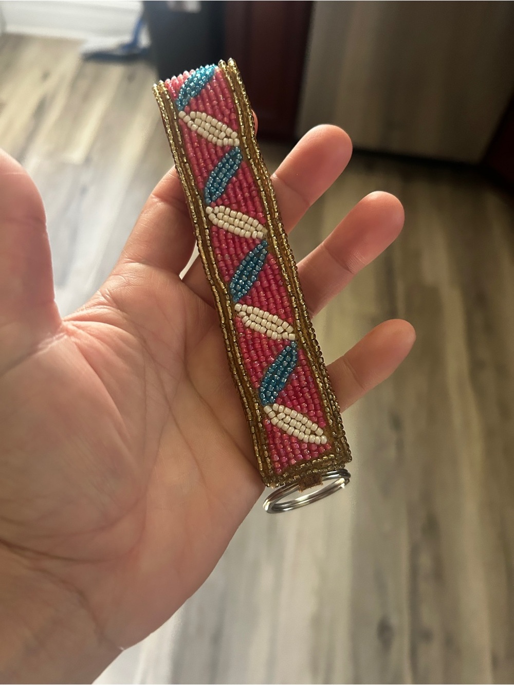 BAMBOO Pink, Blue, White & Gold Beaded Wrist Key Holder